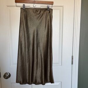 Aritzia Babaton Olive Satin Midi Skirt